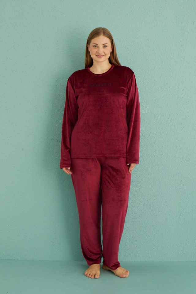 Mihra 13213 Kadın Kadife Uzun Kol Pijama Takımı