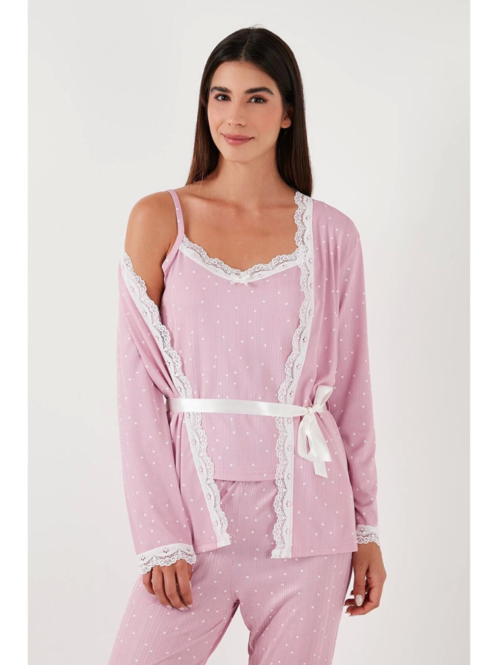 Estiva 25193 Kadın Puantiyeli Pegasus Sabahlıklı Pijama Takımı