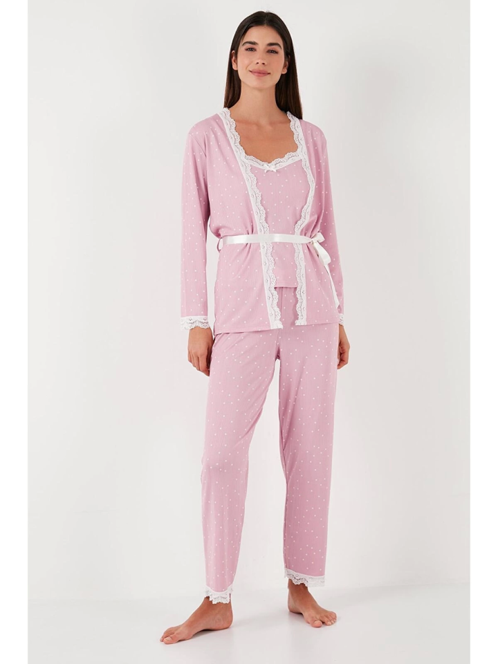 Estiva 25193 Kadın Puantiyeli Pegasus Sabahlıklı Pijama Takımı