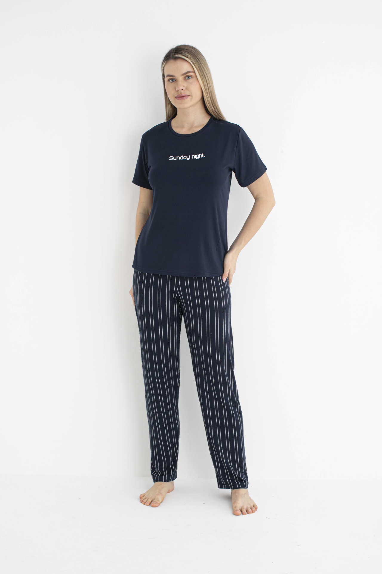 Estiva 25121 Kadın Milan Soft Çizgilii Kısa Kol Pijama Takımı