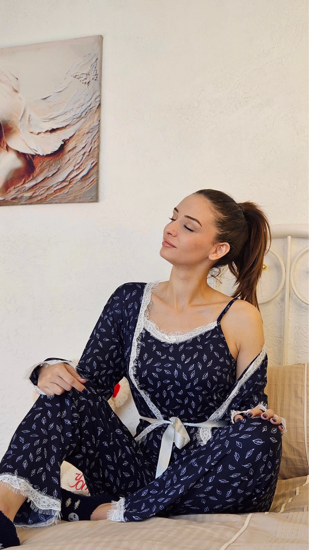 Estiva 25192 Kadın Desenli Pegasus Sabahlıklı Pijama Takımı