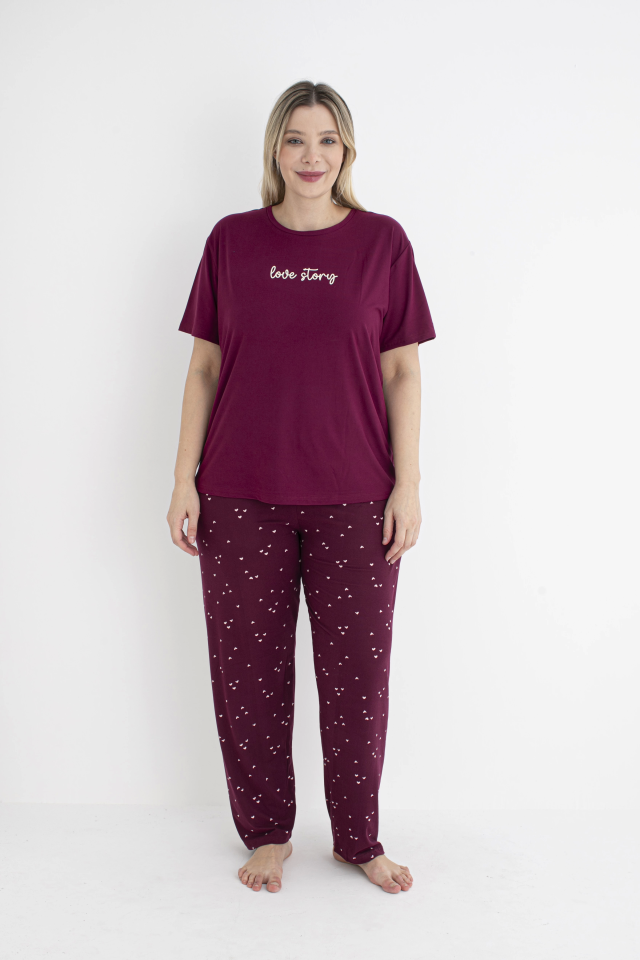 Estiva 25152 Kadın Battal  Beden Kalpli Kısa Kol Pijama Takımı