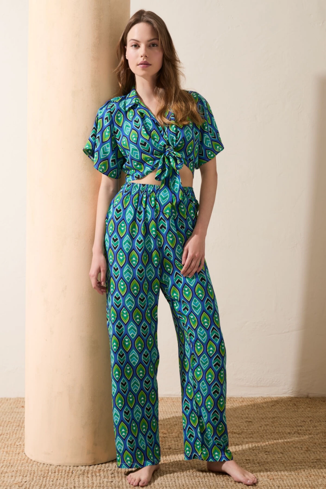 Anıl 11636 Kadın Kısa Kol Gömlek ve Pantolon Takım