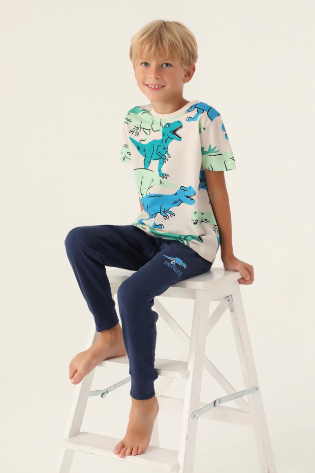 Roly Poly 3360-2 Erkek Çocuk Dinazorlu Pijama Takımı