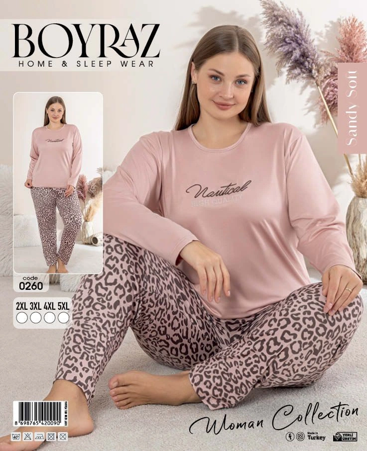 Boyraz 0260 Kadın Sandy Battal Uzun Kol Pijama Takımı