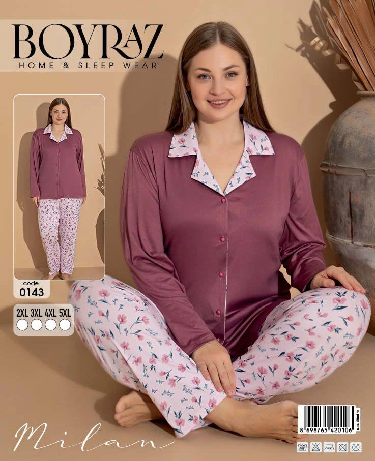 Boyraz 0143 Kadın Milan Battal Uzun Kol Pijama Takımı