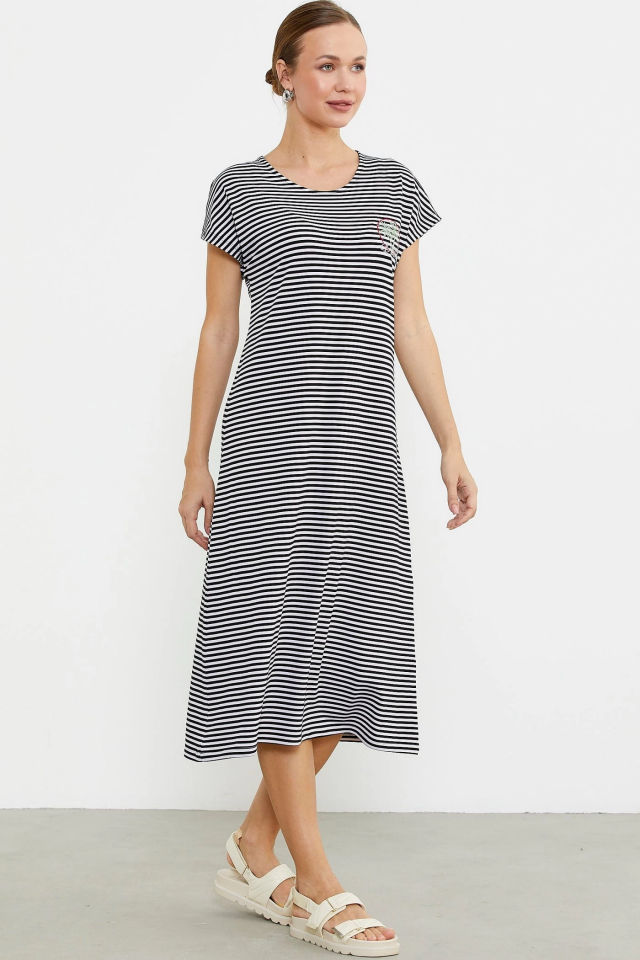 Sementa 77489 Nakış Detaylı Marine Penye Elbise