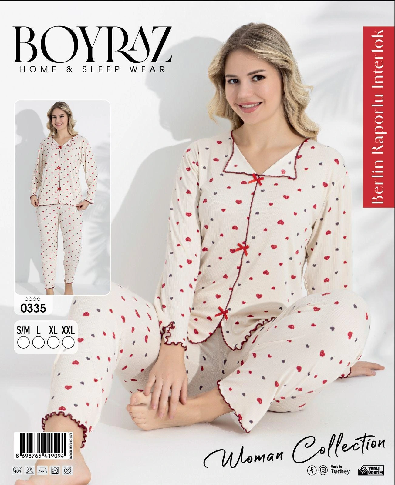 Boyraz 0335 Kadın Raporlu Uzun Kol Pijama Takımı