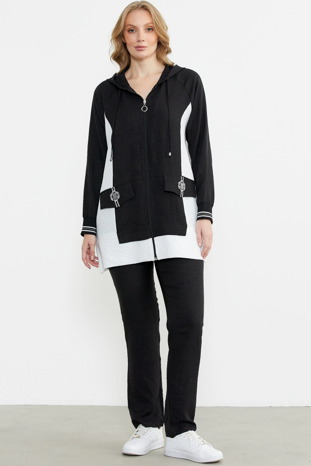 Sementa 76448 Keten Görünümlü Kapüşonlu Tunik Takım