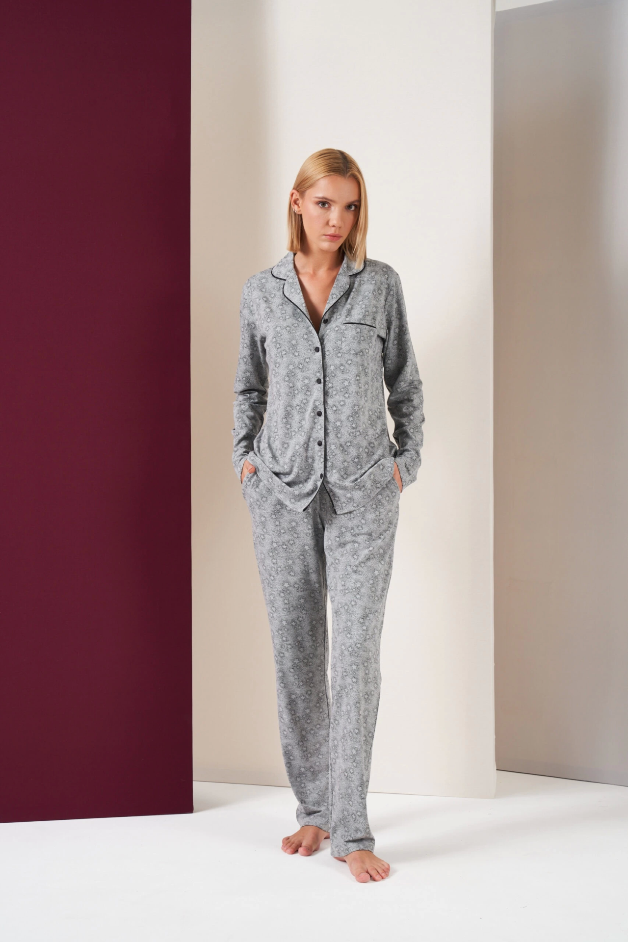Pjs 26018 Kadın Düğmeli Pijama Takımı