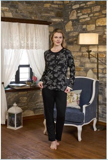 Aqua 26345 Uzun Kol Çiçek Desenli  Pijama Takım