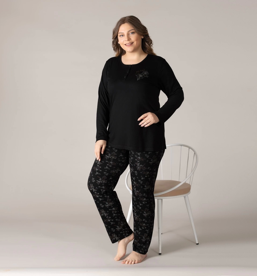 Alperi B790-17 Bayan Battal Uzun Kol Pijama Takımı
