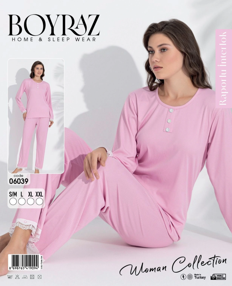 Boyraz 06039 Kadın İnterlok Kumaş Uzun Kol Pijama Takımı