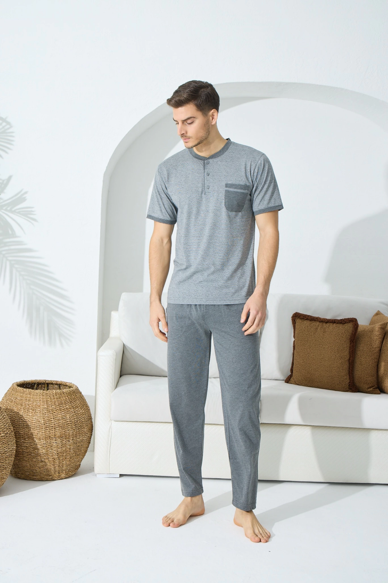 Kocabey 9501 Erkek Midi Yaka Kısa Kol Pijama Takım