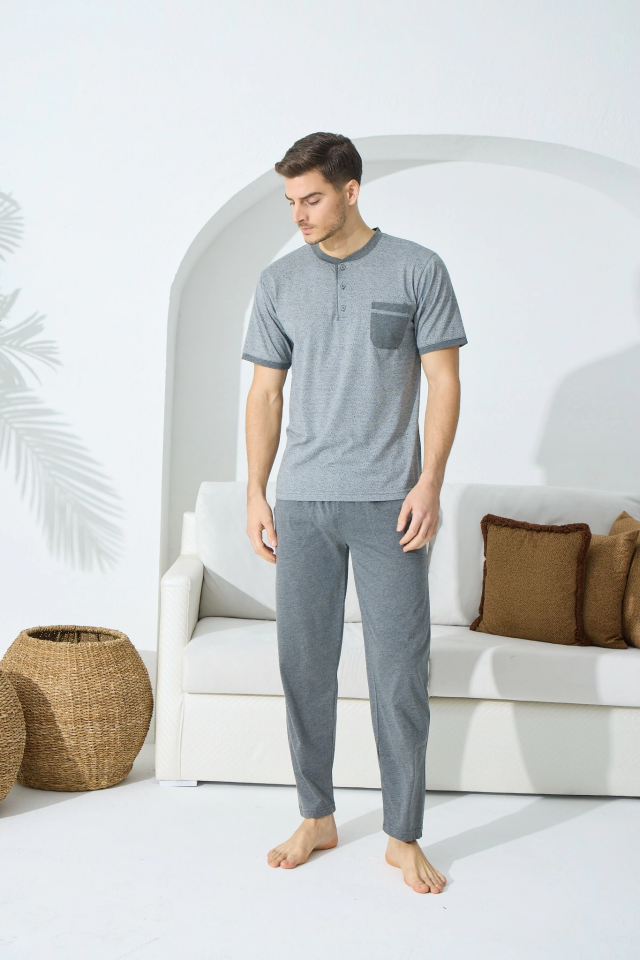 Kocabey 9501 Erkek Midi Yaka Kısa Kol Pijama Takım