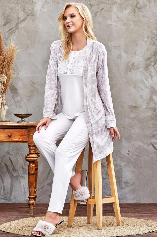 Flz 31-104 Bayan Kadife Sabahlık Pijama Takımı
