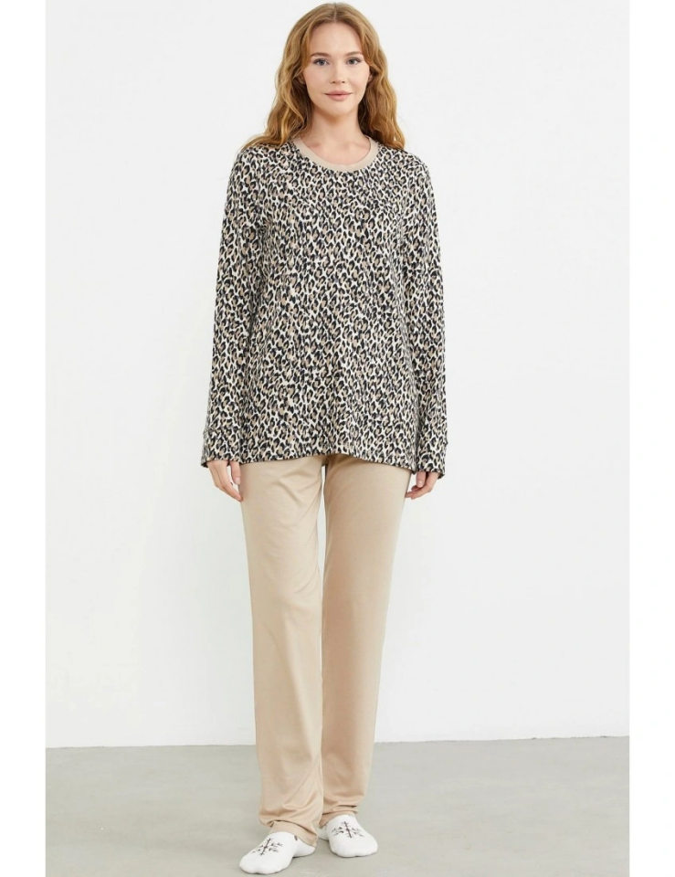 Sementa 76413 Rahat Kalıp Leopar Kombinli Pijama Takım