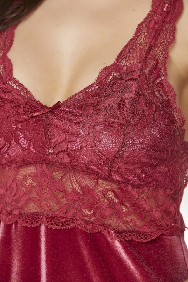 Pierre Cardin 4045 Kadife Saten Dantelli Gecelik ve Sabahlık Takımı