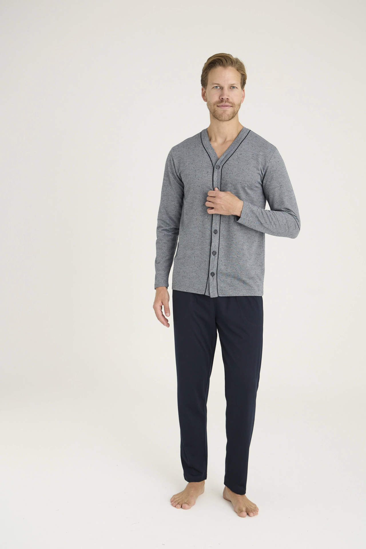 Kocabey 9225 Erkek V.Yaka Boydan Düğmeli Pijama Takım