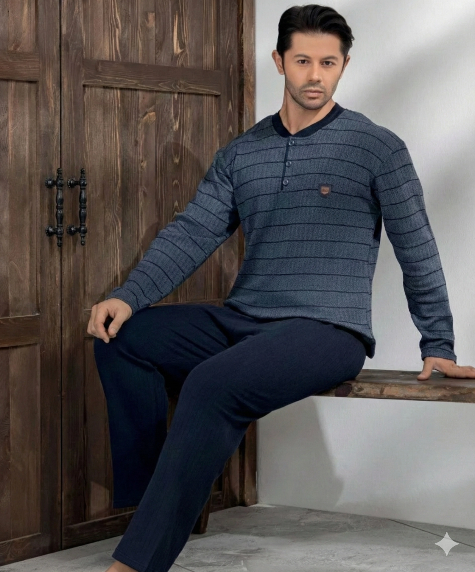 Boyraz 04032 Erkek Raporlu Uzun Kol Pijama Takımı