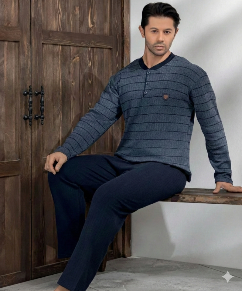 Boyraz 04032 Erkek Raporlu Uzun Kol Pijama Takımı