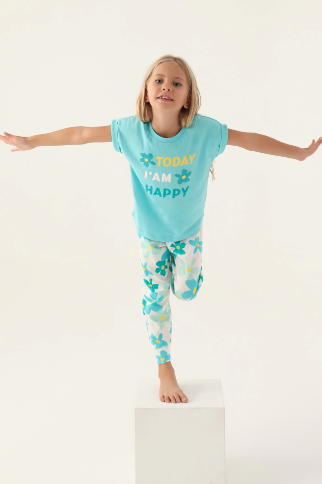 Roly Poly 3394-2 Kız Çocuk Çiçekli Kısa Kol Pijama Takım