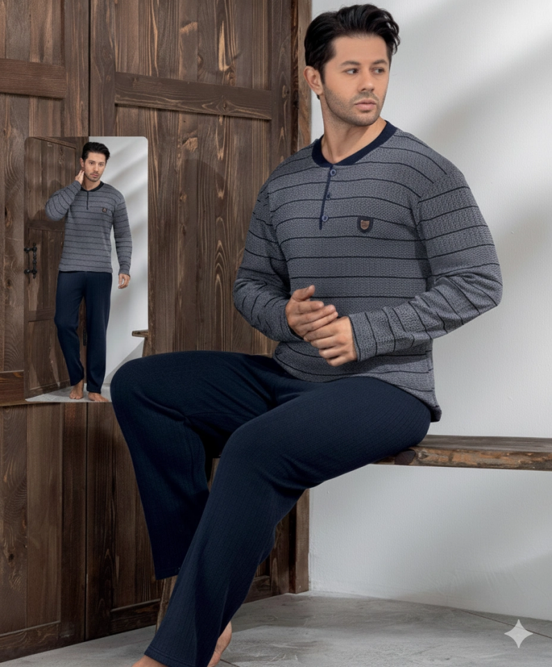Lindros 04036 Erkek Raporlu Uzun Kol Pijama Takımı