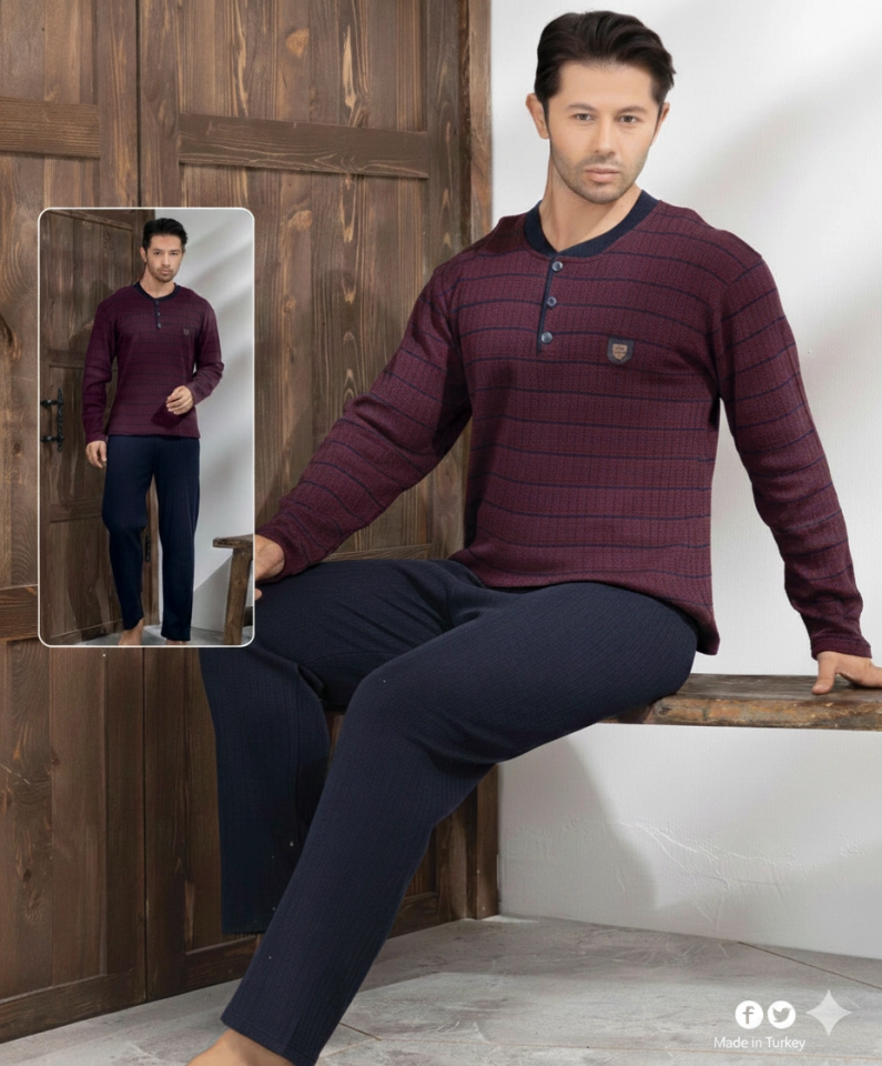 Lindros 04035 Erkek Raporlu Uzun Kol Pijama Takımı