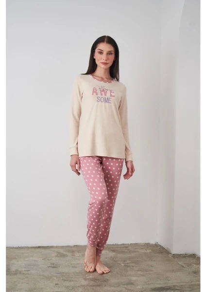 PJS 24503 Bayan Yazı Detaylı Pijama Takımı