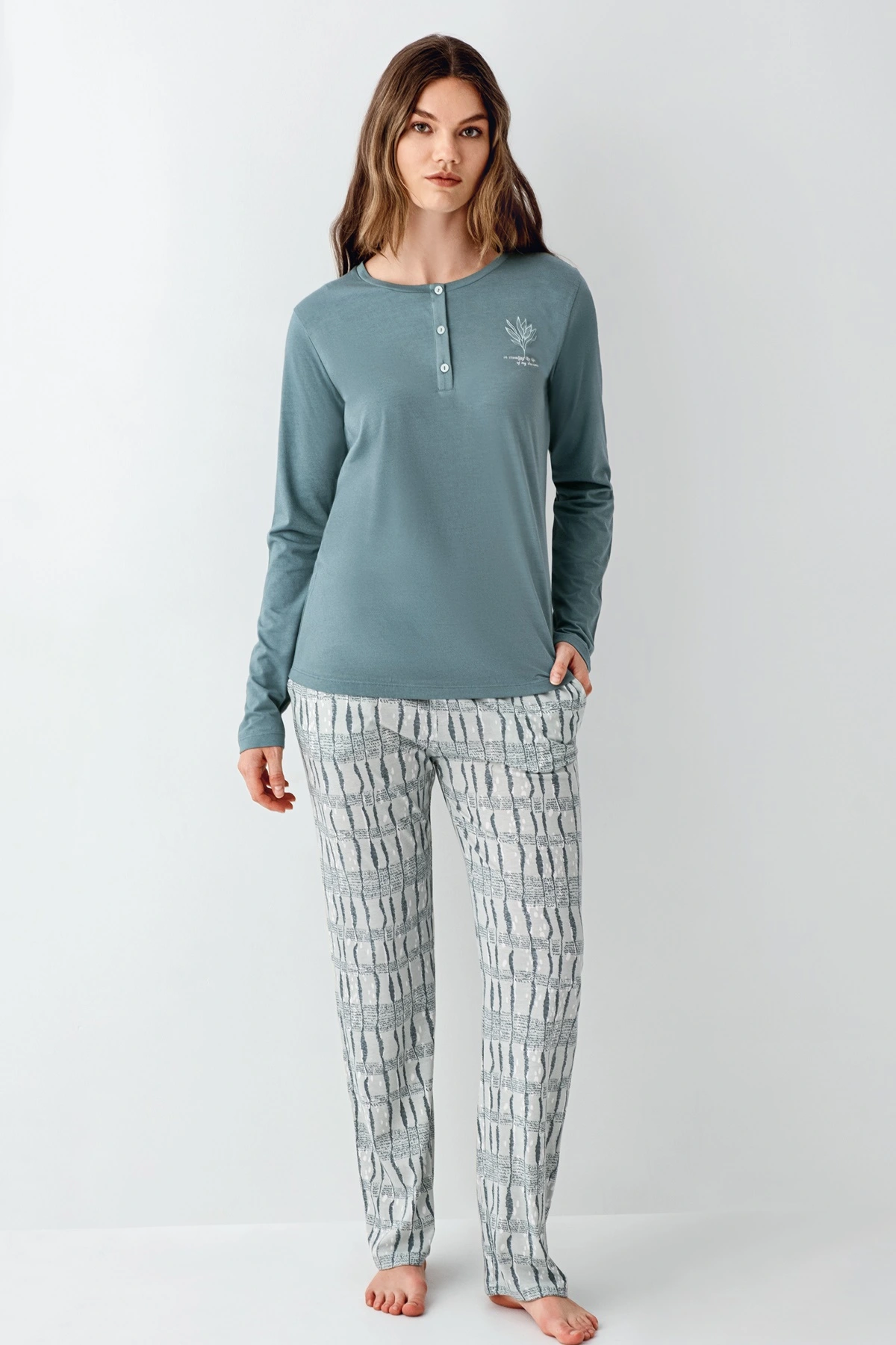 Arnetta 3406-X Kadın Battal Uzun Kol Pijama Takım