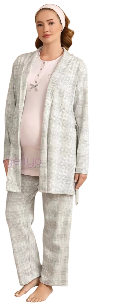 Ba-Ha 4425 Bayan Lohusa Kışlık 3'lü Pijama Takımı