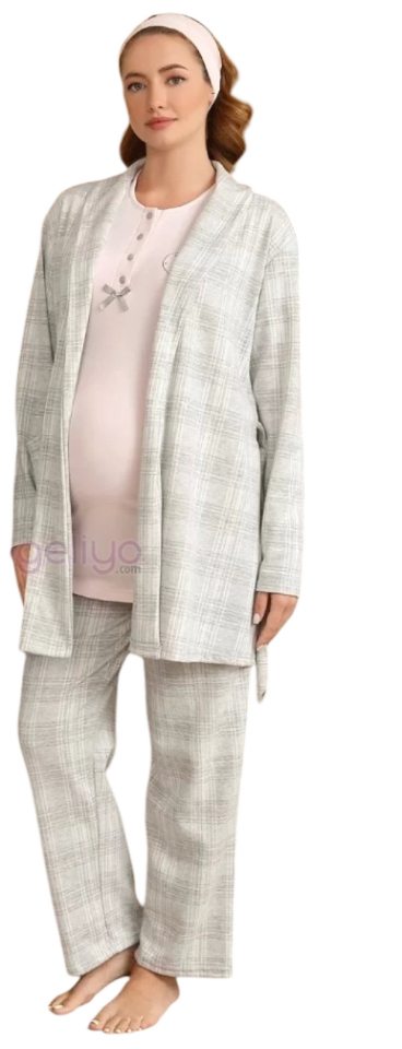 Ba-Ha 4425 Bayan Lohusa Kışlık 3'lü Pijama Takımı