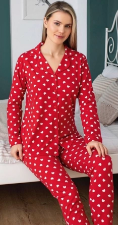 Freshness 201 Beyaz Kalpli Gömlek Yaka Uzun Kol Pijama