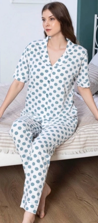 Freshness 106 Yeşil Puantiyeli Patlı Kısa Kol Pijama Takımı