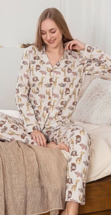 Freshness 210 Hayvan Desenli Patlı Uzun Kol Pijama Takımı