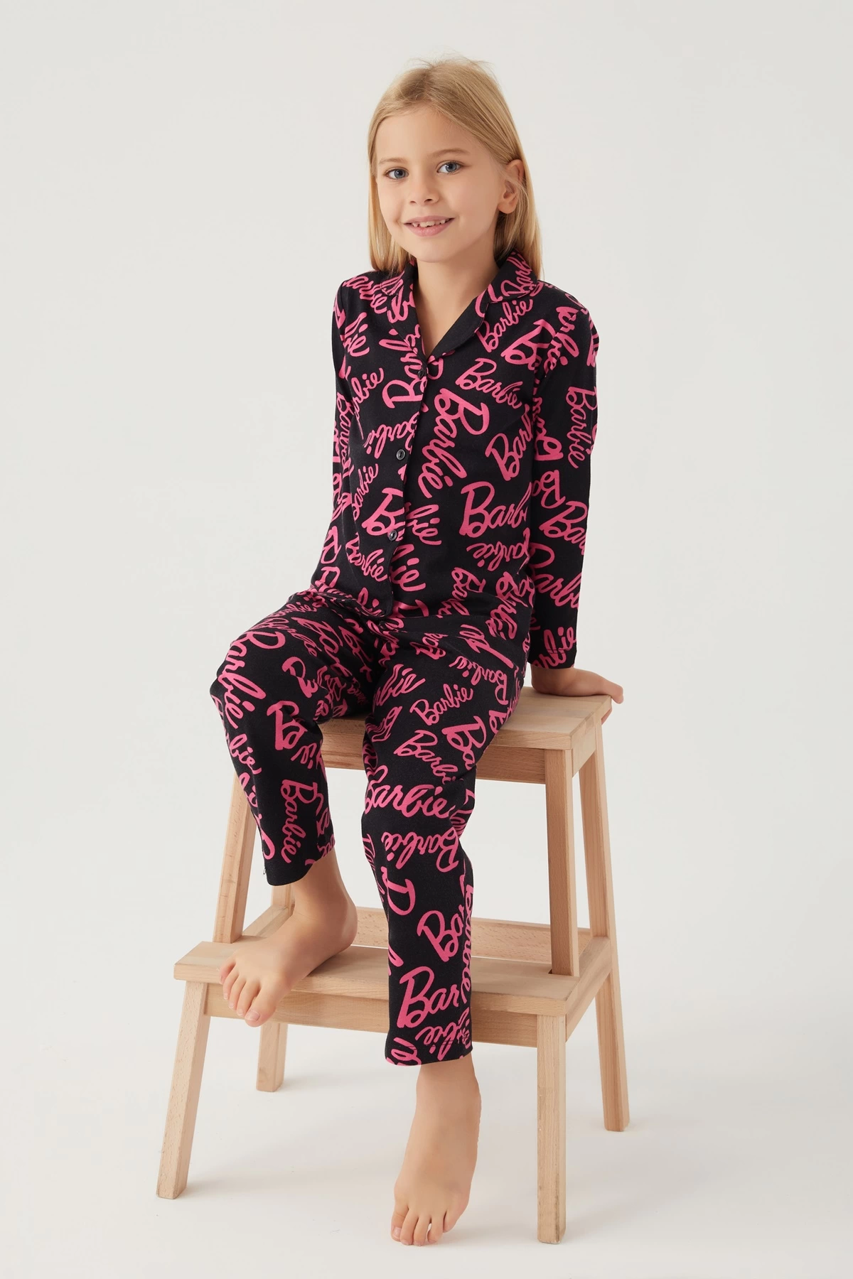 Barbie 1767-3 Kız Çocuk Gömlek Pijama Takımı