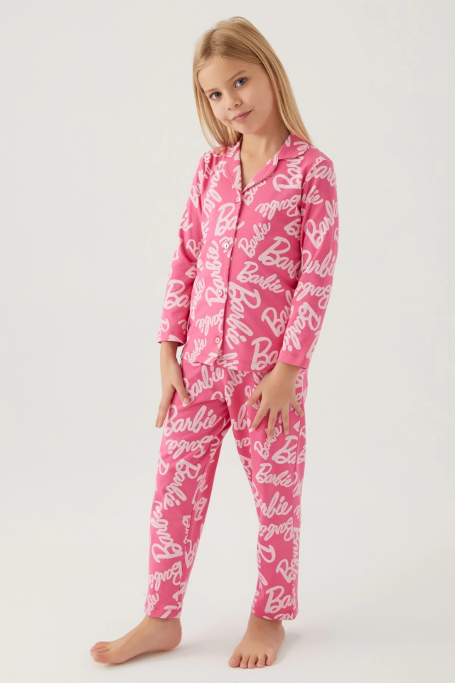 Barbie 1767-G Kız Çocuk Garson Gömlek Pijama Takımı