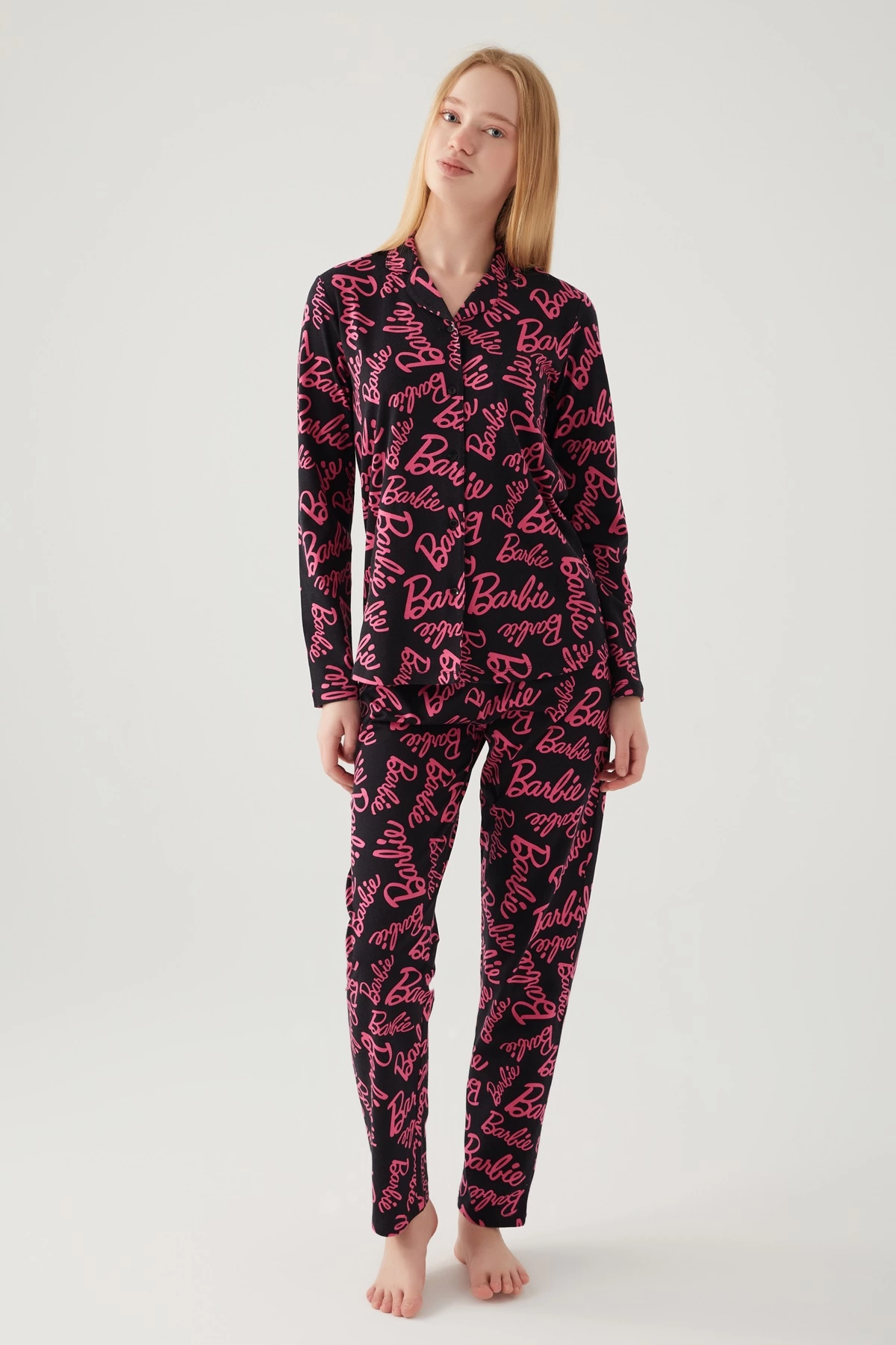 Barbie 1767-S Kadın Gömlek Yaka Pijama Takımı