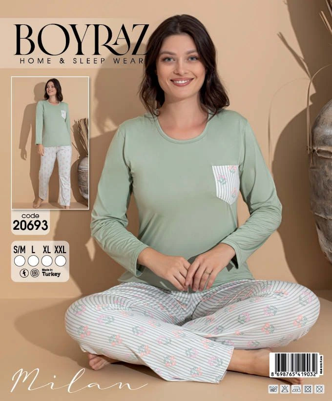 Boyraz 20693 Kadın Milan Uzun Kol Pijama Takımı