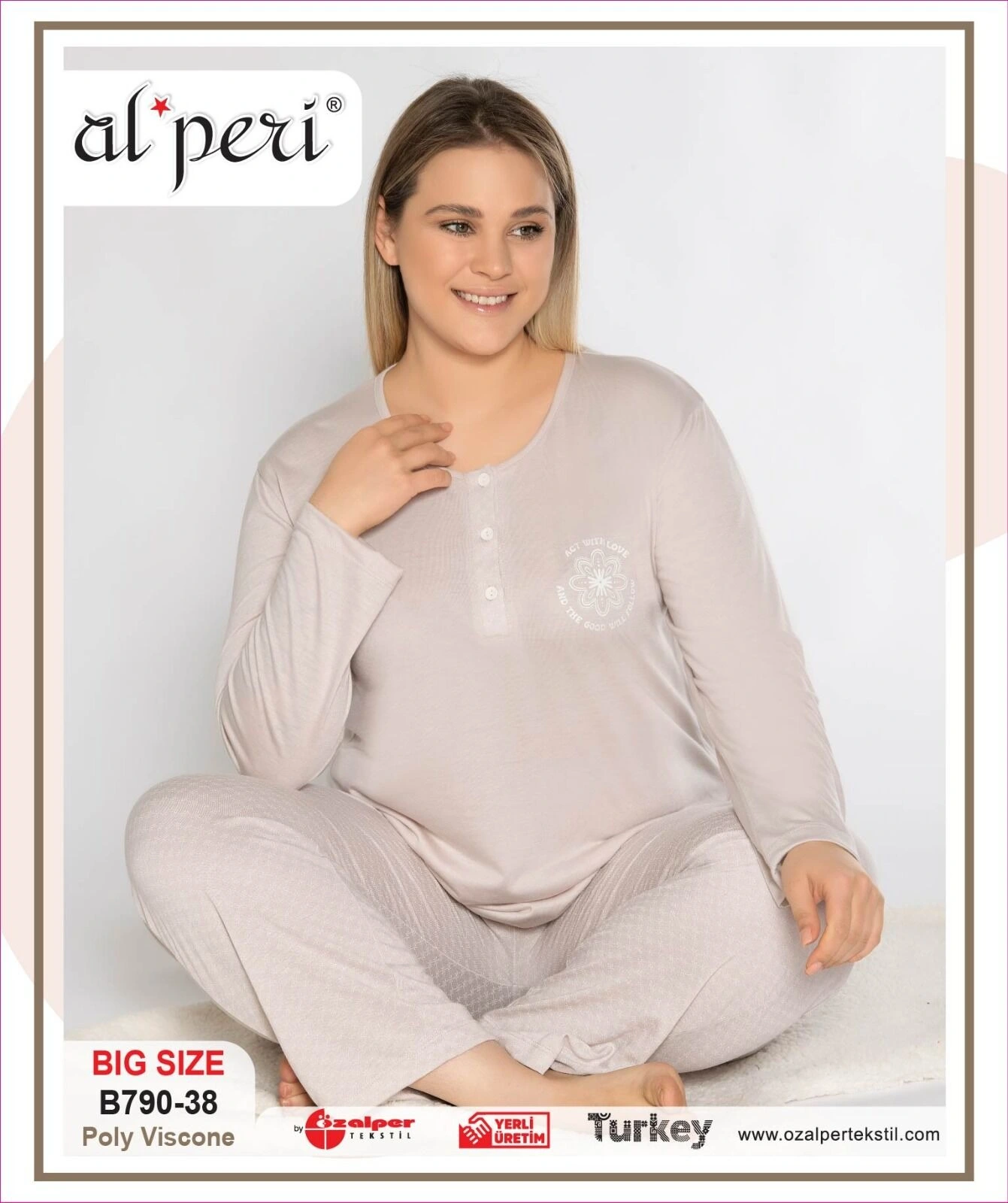 Alperi B790-38 Battal Kadın Uzun Kol Pijama Takımı
