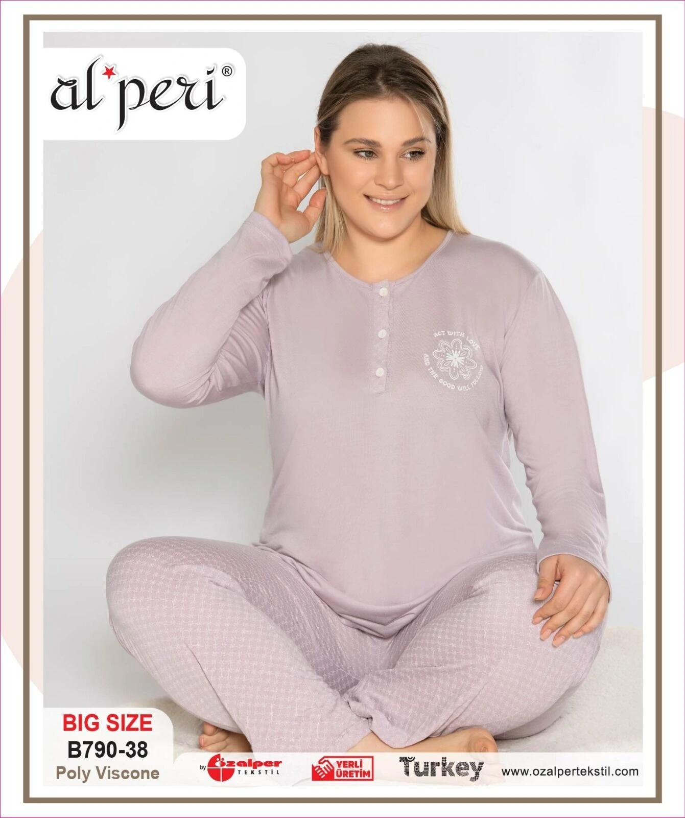 Alperi B790-38 Battal Kadın Uzun Kol Pijama Takımı