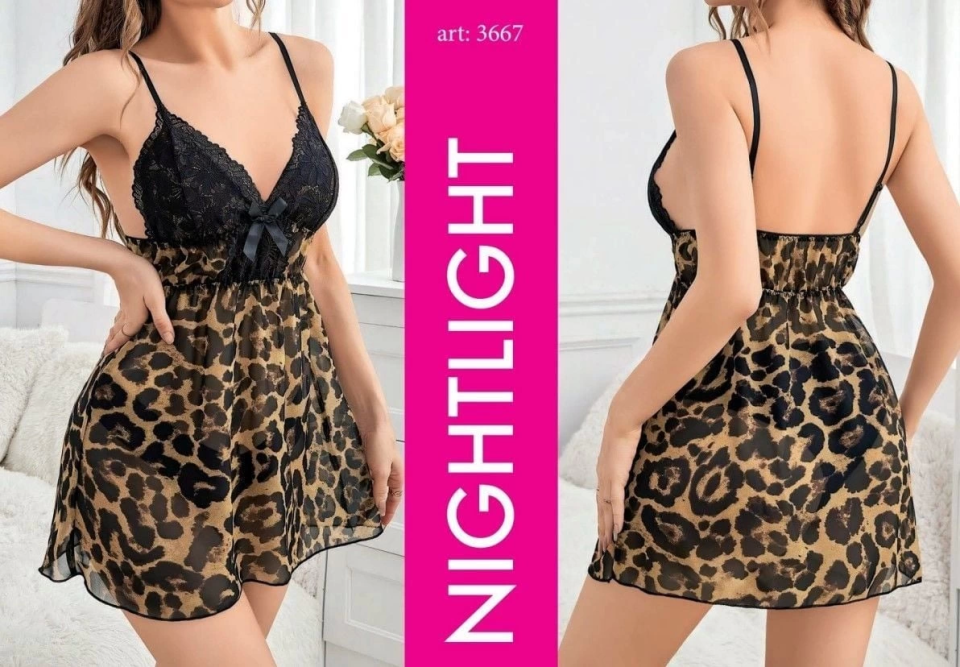 Nightlight 3667 Dantelli Leopar Erotik Gecelik