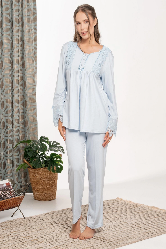 Bone 6109 Dantel Detaylı Sabahlıklı Lohusa Pijama Takımı
