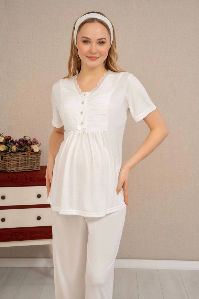Ba-Ha 4503 Jakar Sabahlıklı Dantelli Detaylı Lohusa Pijama Takımı