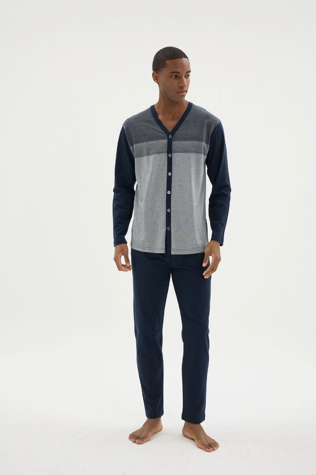 Kocabey Dm-26104 V Yaka Boydan Düğmeli Pijama Takımı
