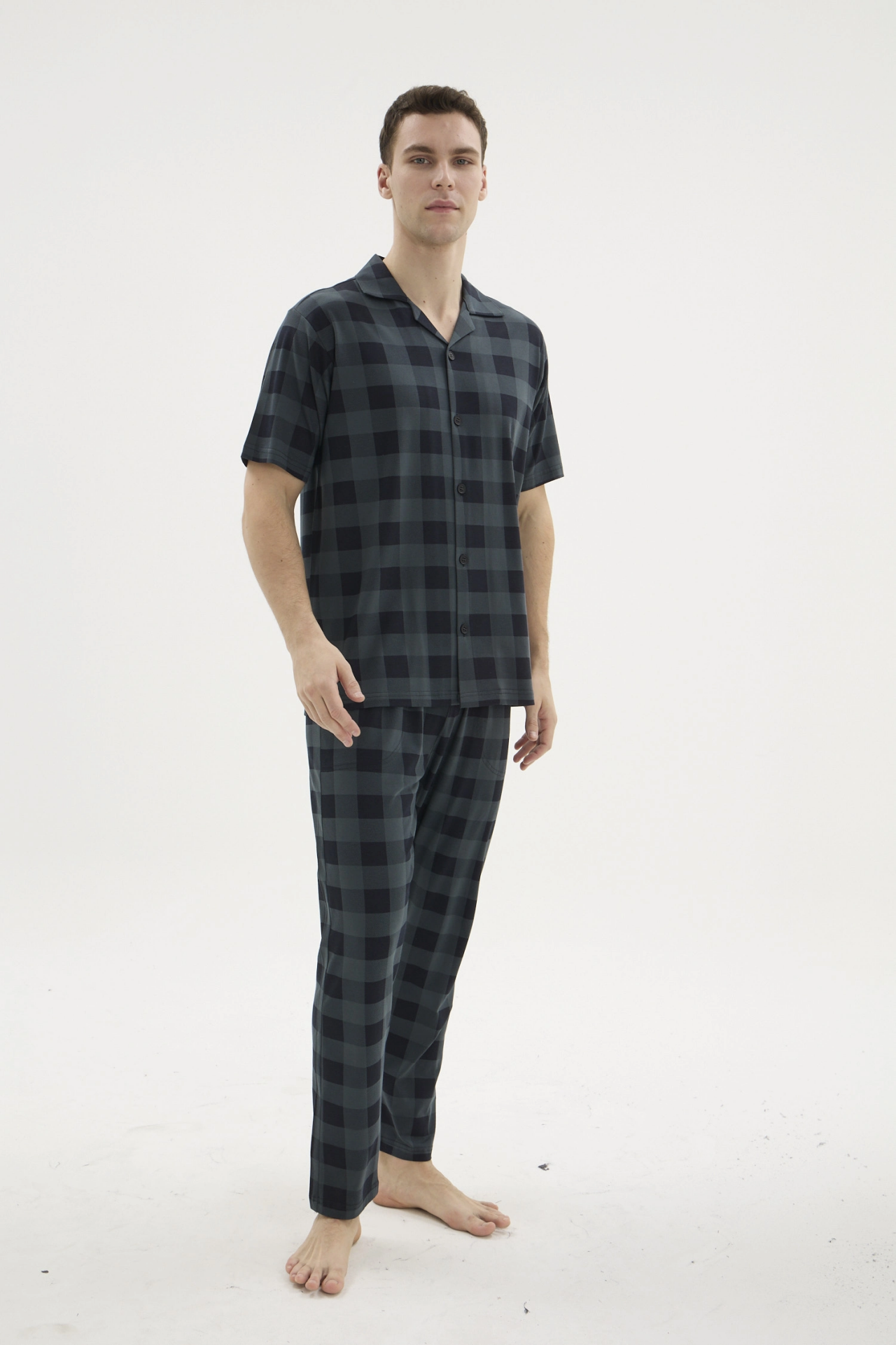 Kocabey KKT-26158 Erkek Apaj Yaka Düğmeli Pijama Takımı