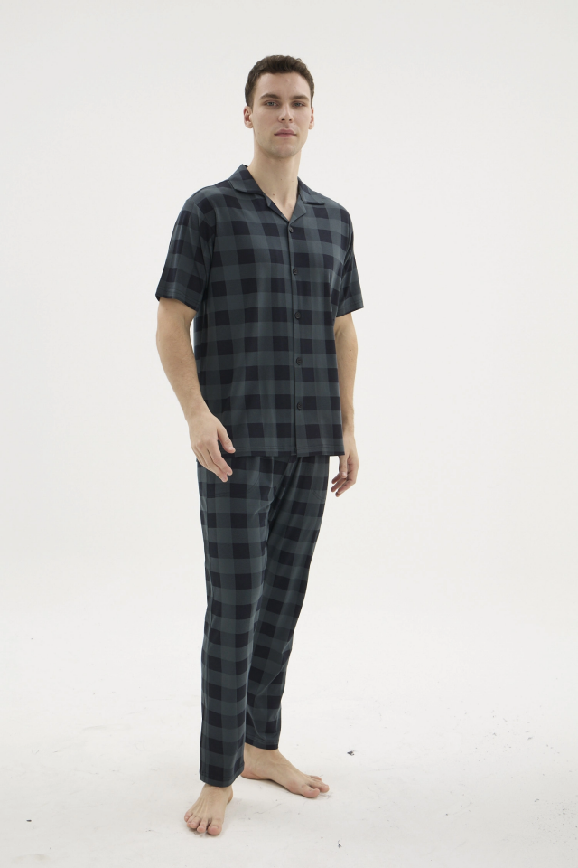 Kocabey KKT-26158 Erkek Apaj Yaka Düğmeli Pijama Takımı