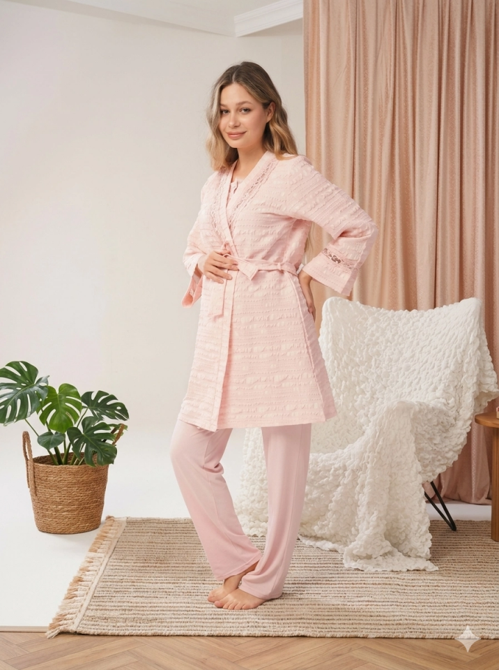 Bone 5806 Kadın 3'lü Sabahlıklı Lohusa Pijama Takımı