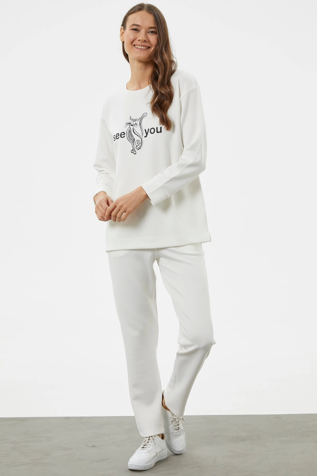 Sementa 76233 Baskılı Sıfır Yaka Oversize Eşofman Takım