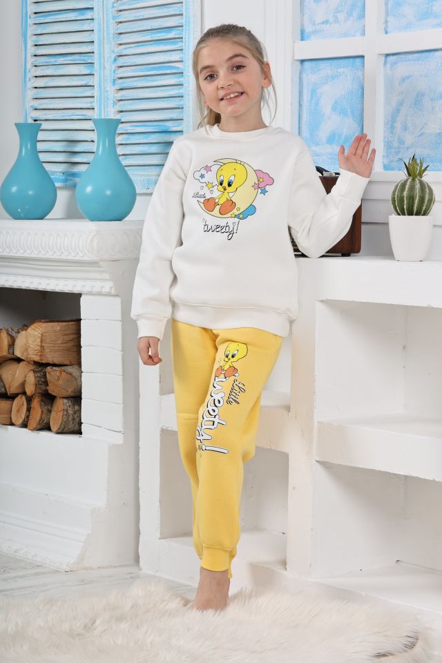 Kapitex 6182 Kız Çocuk Twety Baskılı Uzun Kol Pijama Takımı